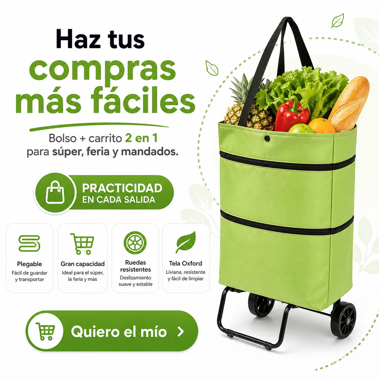 Bolso Plegable Con Ruedas (2 en 1)